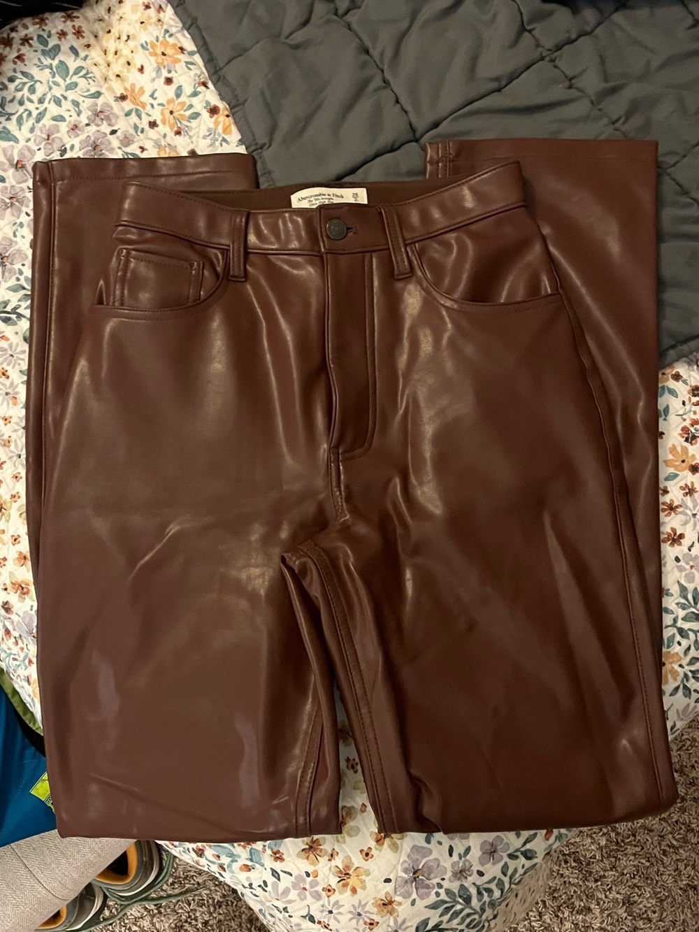 Abercrombie & Fitch Brown Faux Leather Straight-Leg Pants